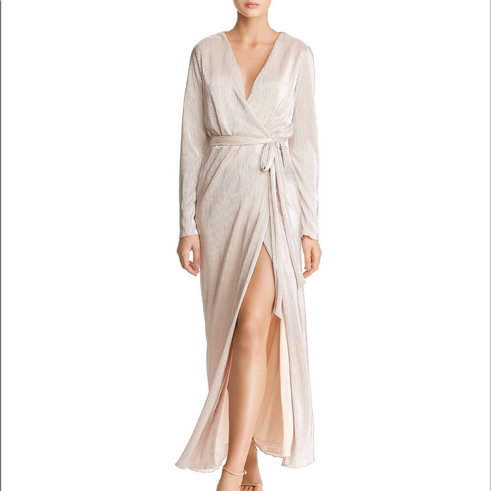 WAYF Rose Gold Metallic Wrap Maxi Dress